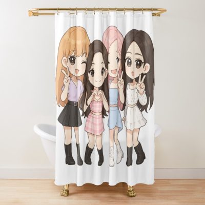 Kpop Girl Group BLACKPINK Lisa Jennie Rose And Jisoo Chibi Anime Art Sugarcase Shower Curtain